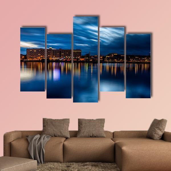 Riga Skyline Night Shot Canvas Wall Art-5 Pop-Gallery Wrap-47" x 32"-Tiaracle