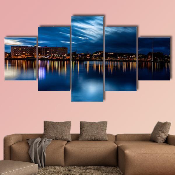 Riga Skyline Night Shot Canvas Wall Art-5 Star-Gallery Wrap-62" x 32"-Tiaracle