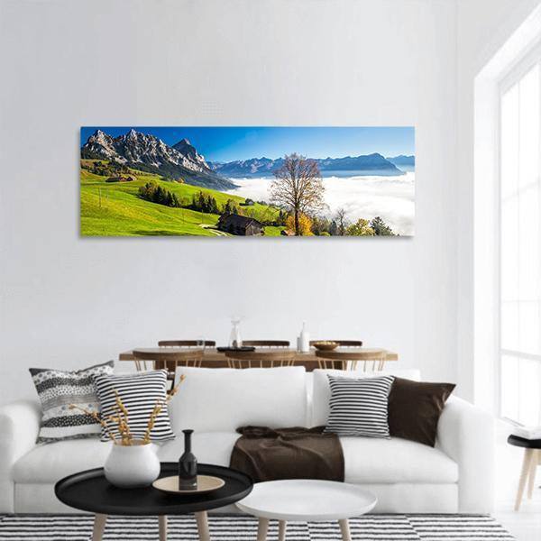 Fog Surrounding Grosser Panoramic Canvas Wall Art-3 Piece-25" x 08"-Tiaracle