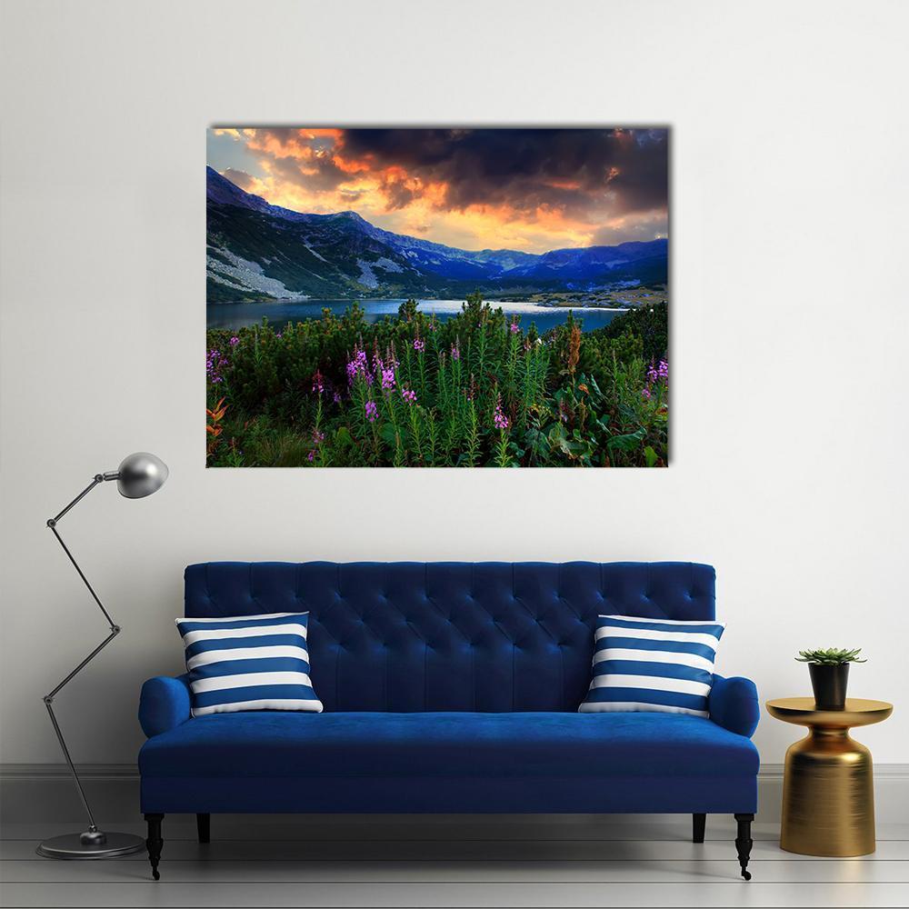 Rila Mountain With Lake Canvas Wall Art-1 Piece-Gallery Wrap-48" x 32"-Tiaracle