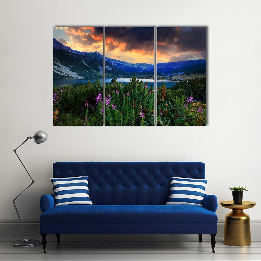 Rila Mountain With Lake Canvas Wall Art-3 Horizontal-Gallery Wrap-37" x 24"-Tiaracle