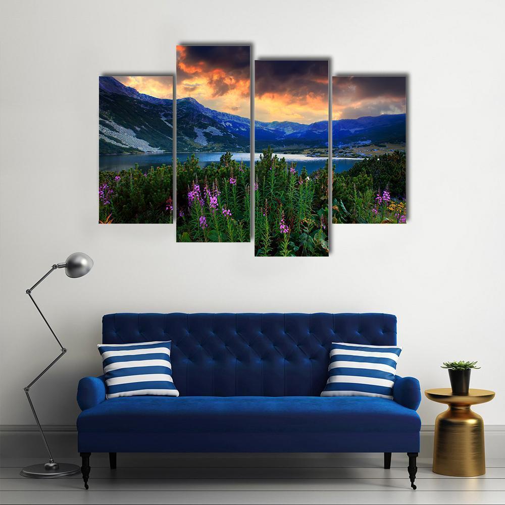 Rila Mountain With Lake Canvas Wall Art-4 Pop-Gallery Wrap-50" x 32"-Tiaracle