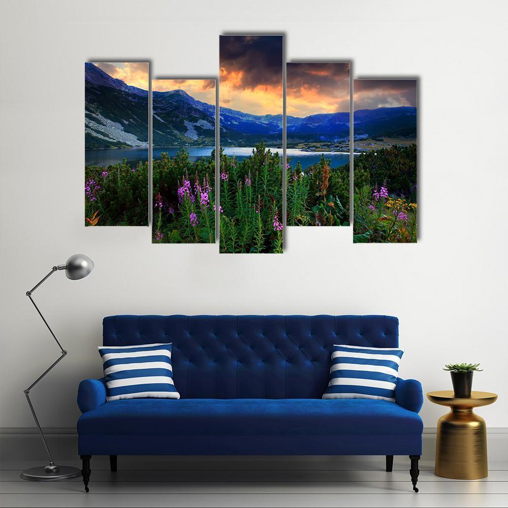 Rila Mountain With Lake Canvas Wall Art-5 Pop-Gallery Wrap-47" x 32"-Tiaracle