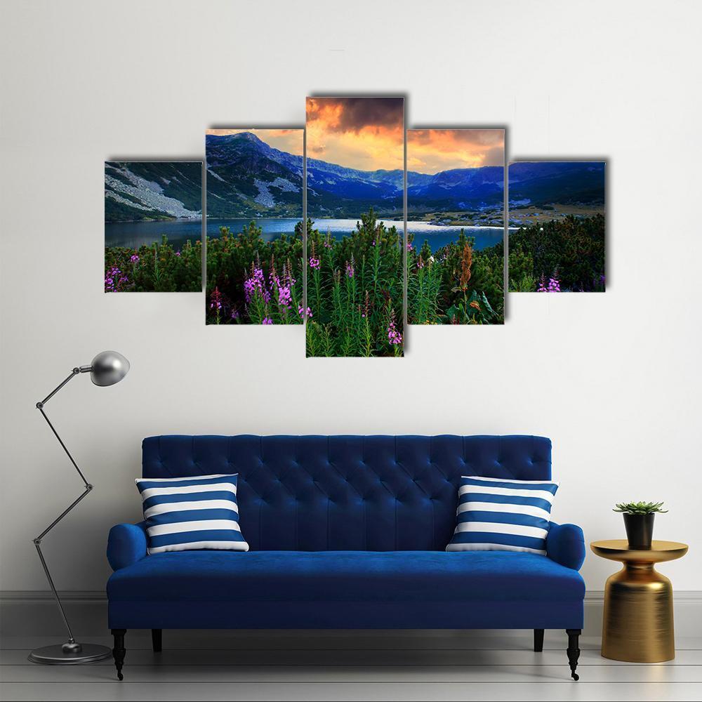 Rila Mountain With Lake Canvas Wall Art-5 Star-Gallery Wrap-62" x 32"-Tiaracle