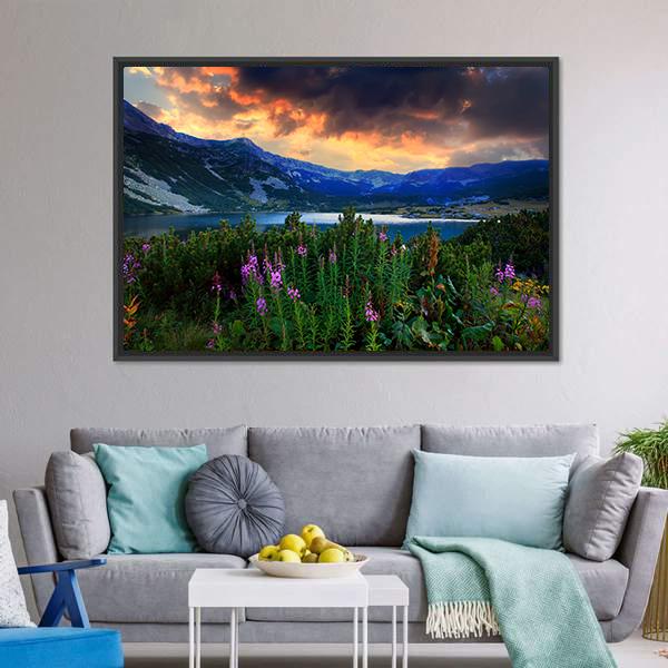 Rila Mountain With Lake Canvas Wall Art-3 Horizontal-Gallery Wrap-25" x 16"-Tiaracle