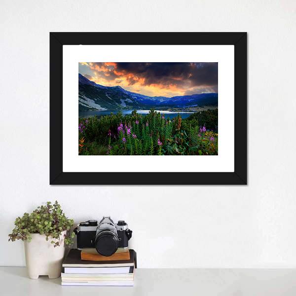 Rila Mountain With Lake Canvas Wall Art-1 Piece-Framed Print-20" x 16"-Tiaracle