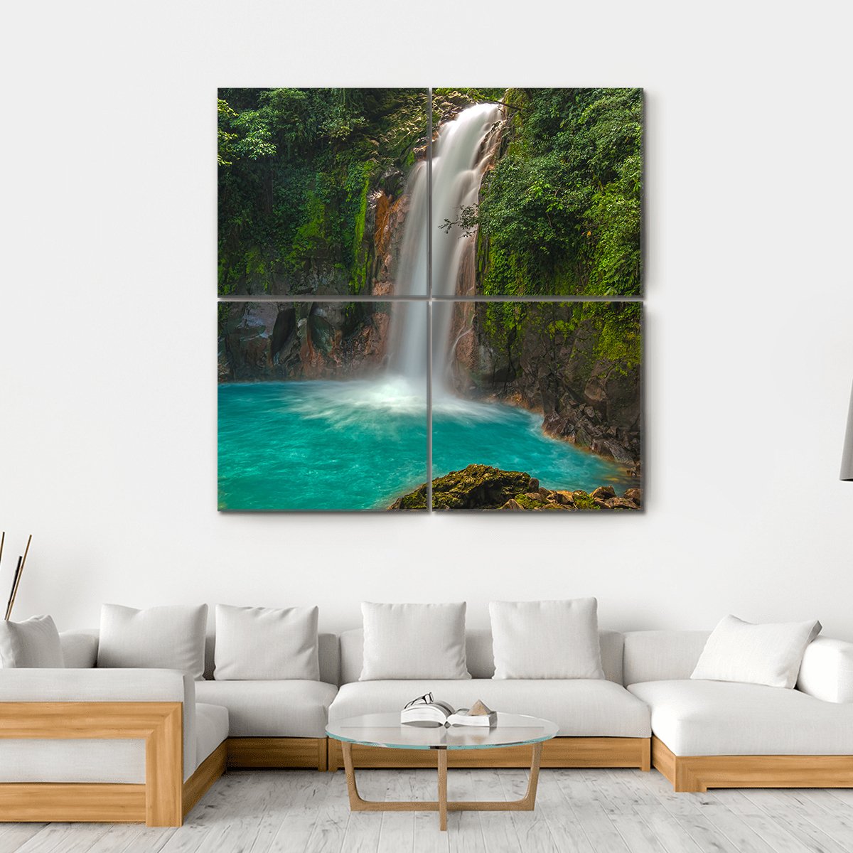 Rio Celeste Waterfall In Costa Rica Canvas Wall Art-4 Square-Gallery Wrap-17" x 17"-Tiaracle