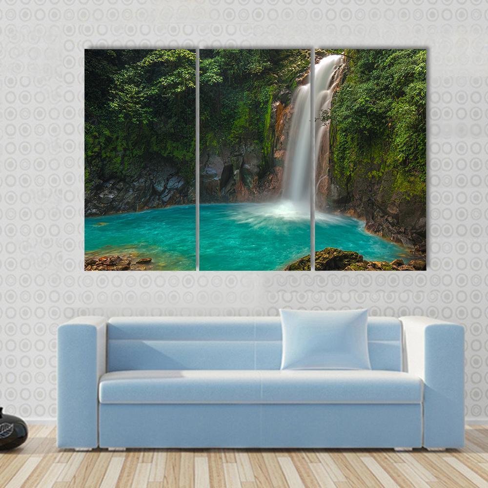 Rio Celeste Waterfall In Costa Rica Canvas Wall Art-3 Horizontal-Gallery Wrap-37" x 24"-Tiaracle