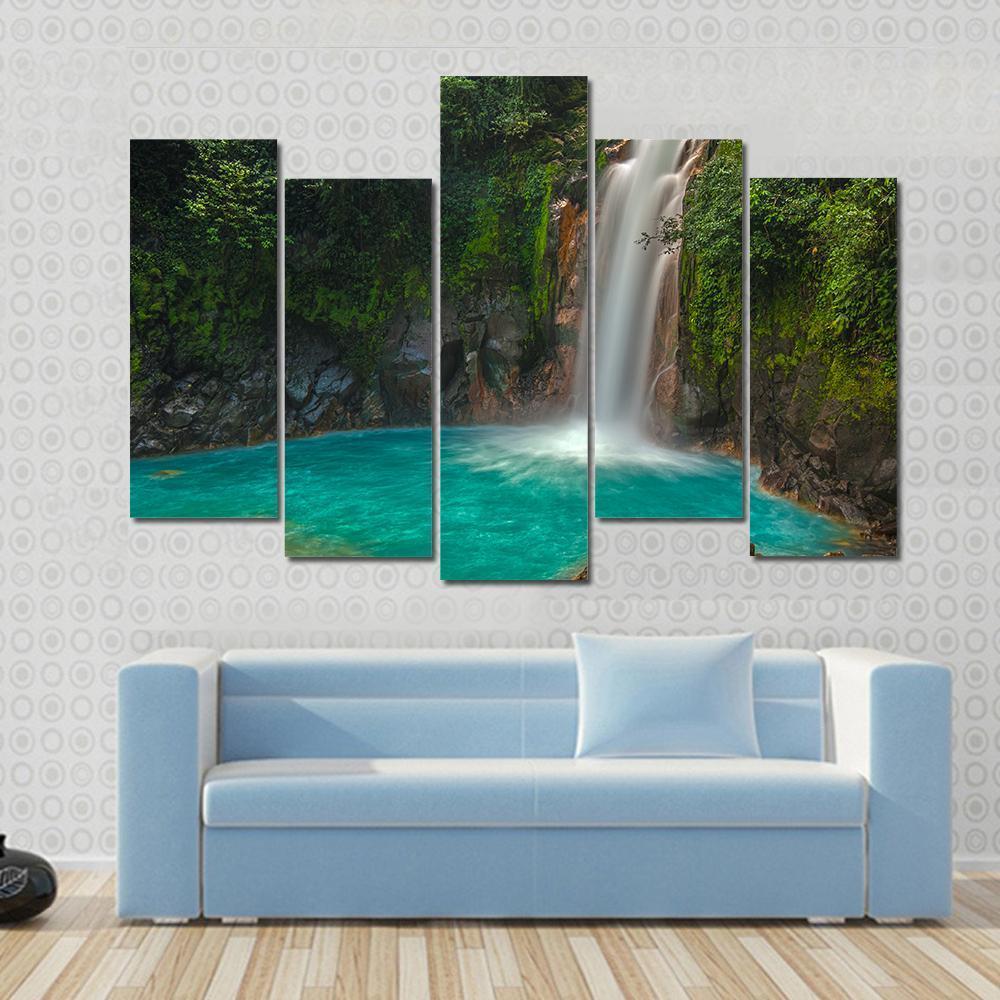 Rio Celeste Waterfall In Costa Rica Canvas Wall Art-5 Pop-Gallery Wrap-47" x 32"-Tiaracle