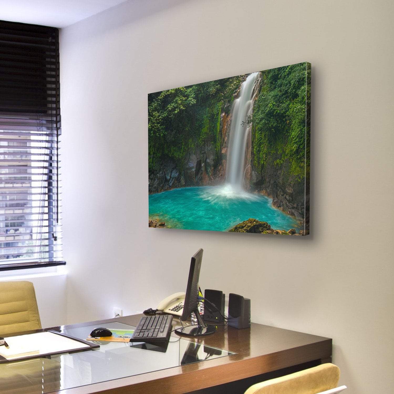 Rio Celeste Waterfall In Costa Rica Canvas Wall Art-3 Horizontal-Gallery Wrap-25" x 16"-Tiaracle