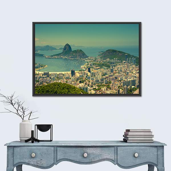 Rio De Janeiro And Sugarloaf Mountain Canvas Wall Art-1 Piece-Floating Frame-24" x 16"-Tiaracle