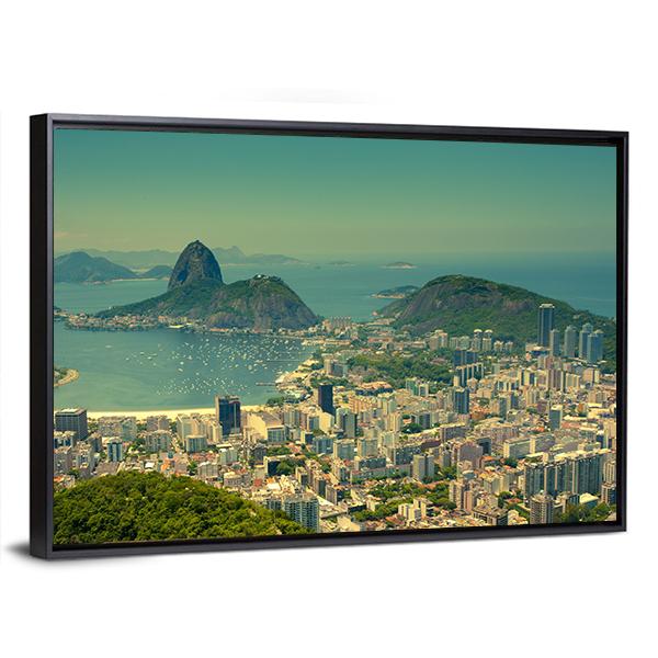 Rio De Janeiro And Sugarloaf Mountain Canvas Wall Art-3 Horizontal-Gallery Wrap-25" x 16"-Tiaracle