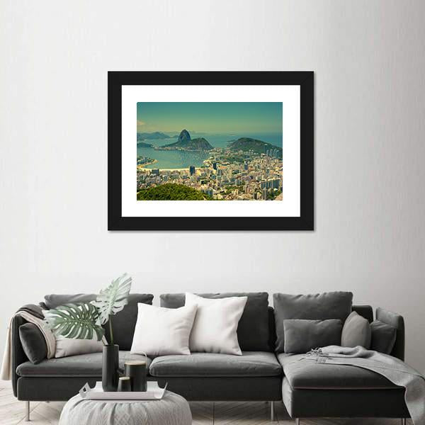 Rio De Janeiro And Sugarloaf Mountain Canvas Wall Art-3 Horizontal-Gallery Wrap-25" x 16"-Tiaracle