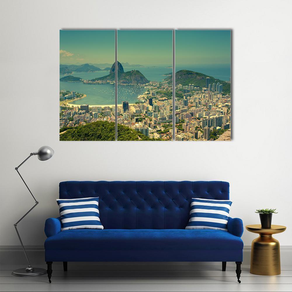 Rio De Janeiro And Sugarloaf Mountain Canvas Wall Art-3 Horizontal-Gallery Wrap-37" x 24"-Tiaracle