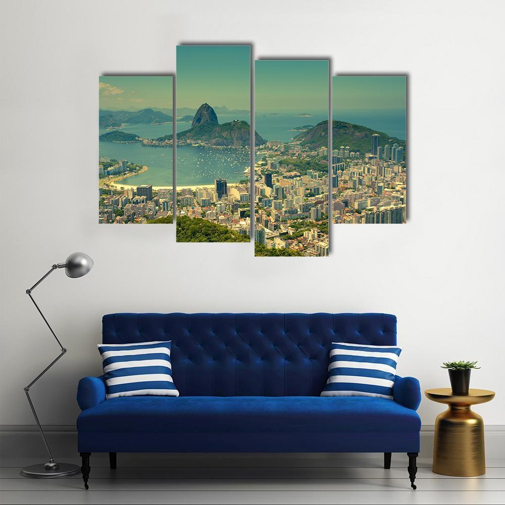 Rio De Janeiro And Sugarloaf Mountain Canvas Wall Art-4 Pop-Gallery Wrap-50" x 32"-Tiaracle
