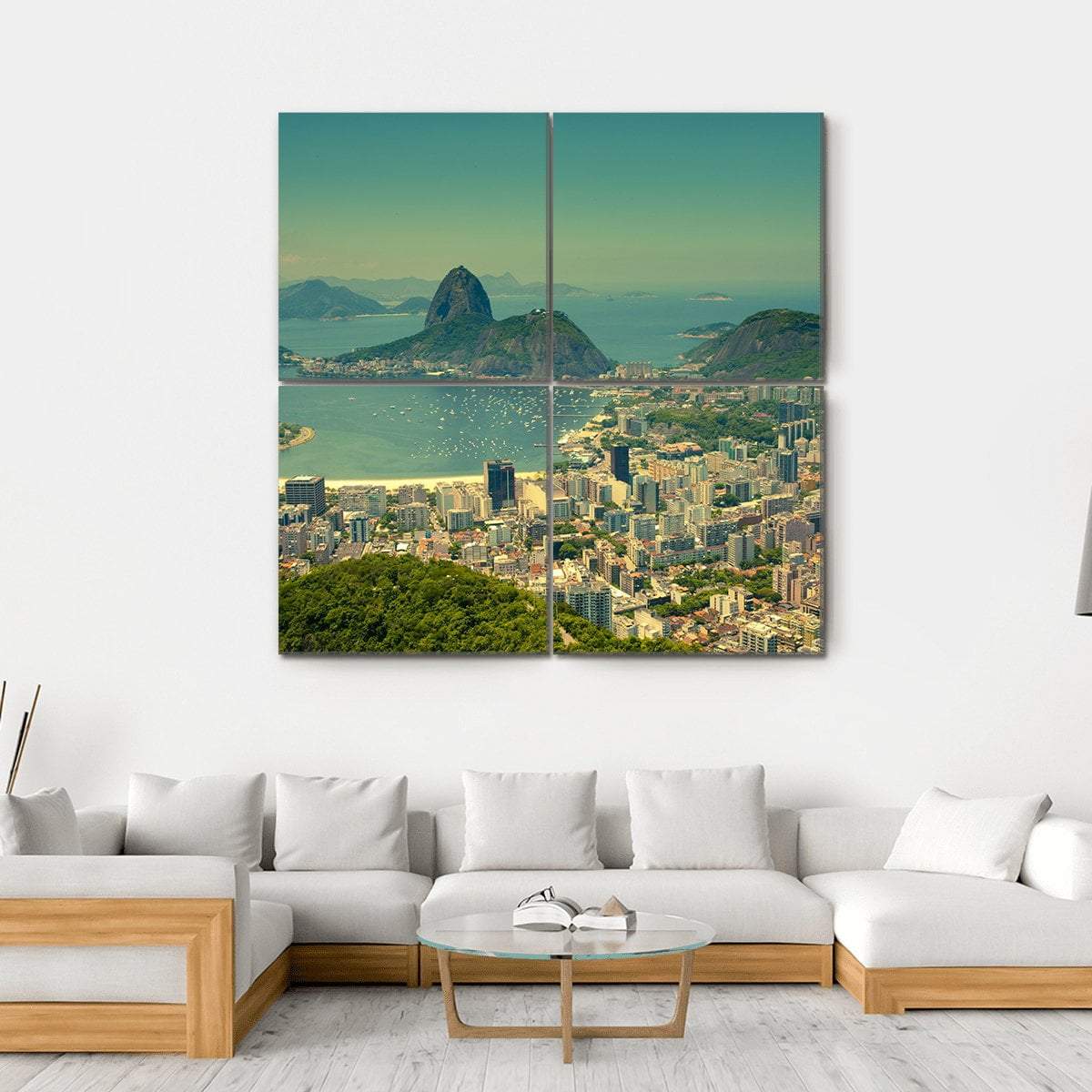 Rio De Janeiro And Sugarloaf Mountain Canvas Wall Art-4 Square-Gallery Wrap-17" x 17"-Tiaracle