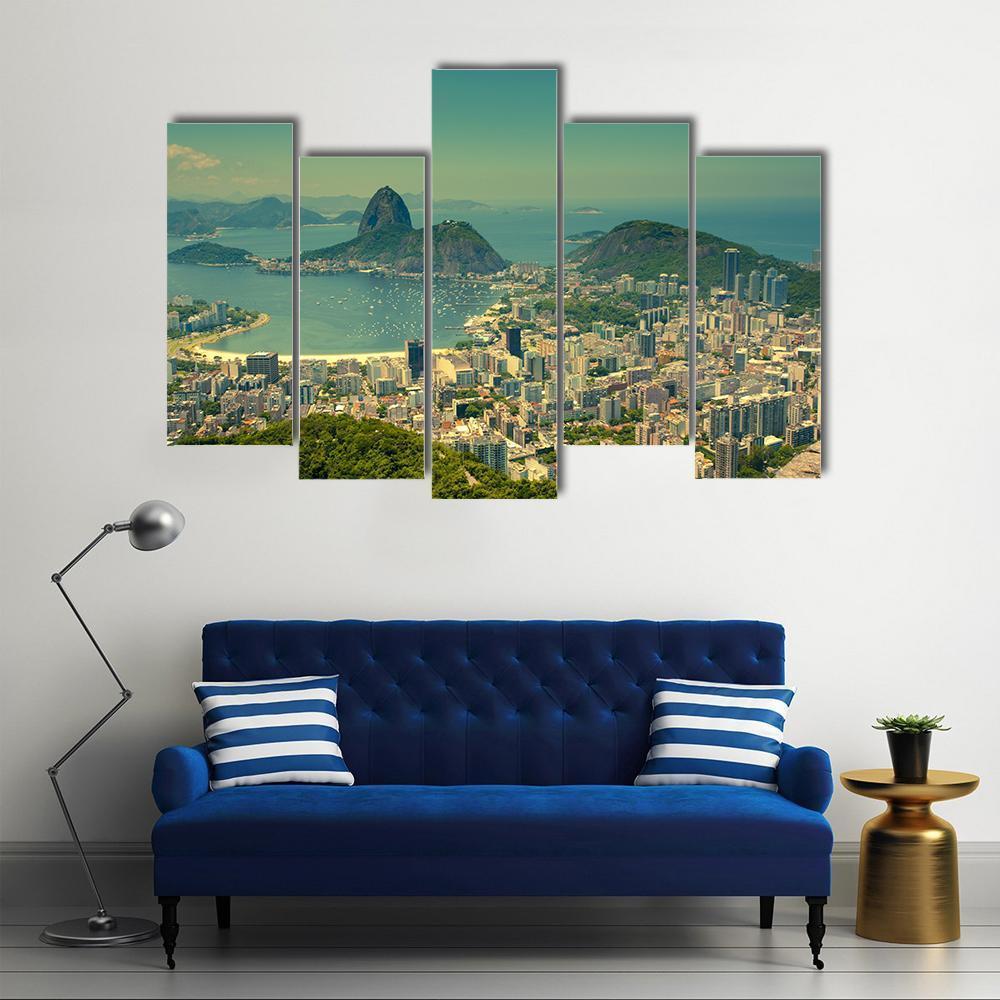 Rio De Janeiro And Sugarloaf Mountain Canvas Wall Art-5 Pop-Gallery Wrap-47" x 32"-Tiaracle