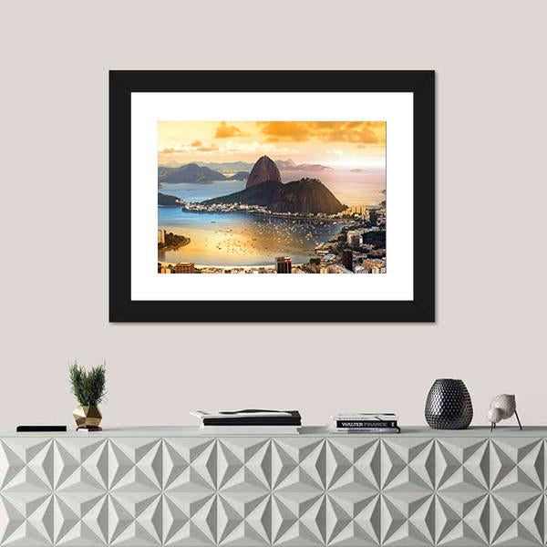 Rio De Janeiro At Brazil In Twilight Canvas Wall Art-1 Piece-Framed Print-20" x 16"-Tiaracle