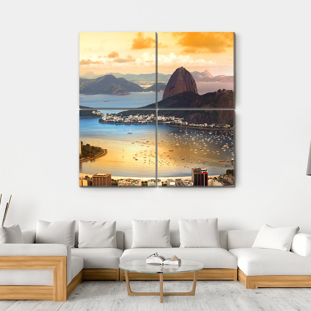 Rio De Janeiro At Brazil In Twilight Canvas Wall Art-4 Square-Gallery Wrap-17" x 17"-Tiaracle