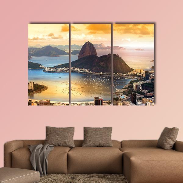 Rio De Janeiro At Brazil In Twilight Canvas Wall Art-3 Horizontal-Gallery Wrap-37&quot; x 24&quot;-Tiaracle