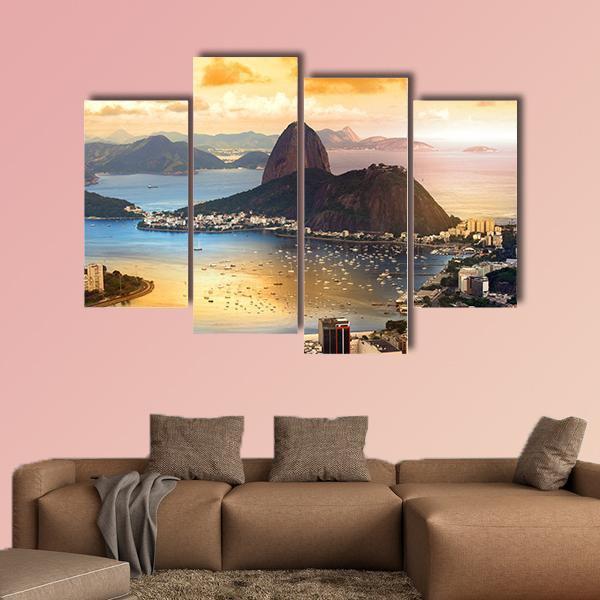 Rio De Janeiro At Brazil In Twilight Canvas Wall Art-4 Pop-Gallery Wrap-50" x 32"-Tiaracle
