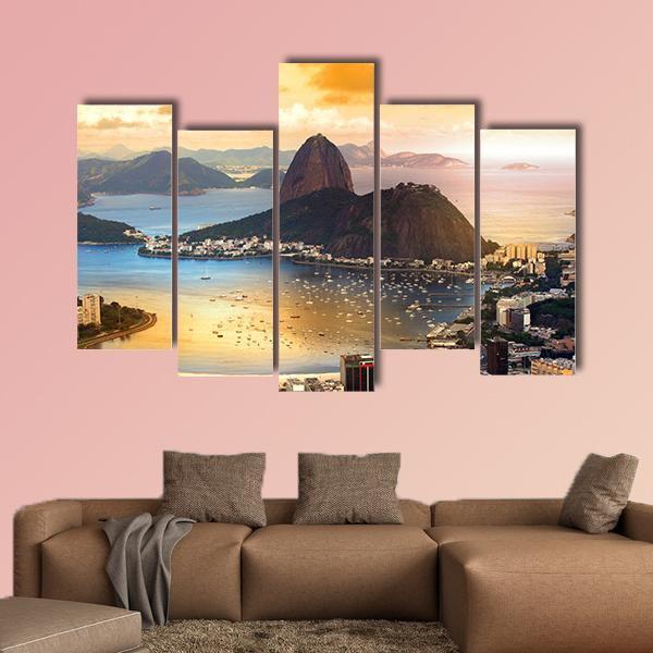 Rio De Janeiro At Brazil In Twilight Canvas Wall Art-5 Pop-Gallery Wrap-47&quot; x 32&quot;-Tiaracle