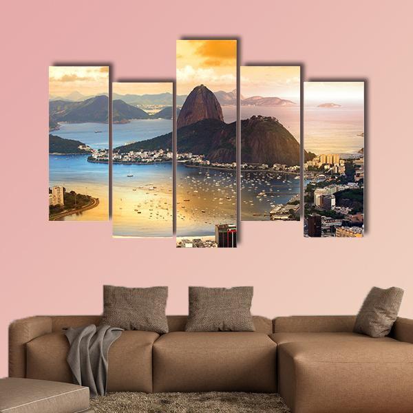Rio De Janeiro At Brazil In Twilight Canvas Wall Art-5 Pop-Gallery Wrap-47" x 32"-Tiaracle