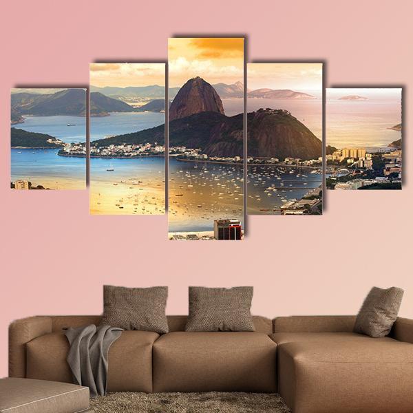 Rio De Janeiro At Brazil In Twilight Canvas Wall Art-5 Star-Gallery Wrap-62&quot; x 32&quot;-Tiaracle
