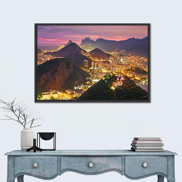 Rio de Janeiro At Night Canvas Wall Art-1 Piece-Floating Frame-24" x 16"-Tiaracle