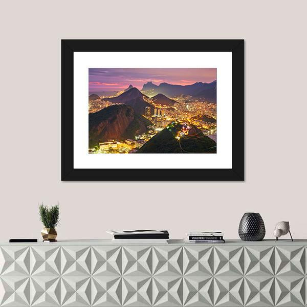Rio de Janeiro At Night Canvas Wall Art-1 Piece-Framed Print-20" x 16"-Tiaracle