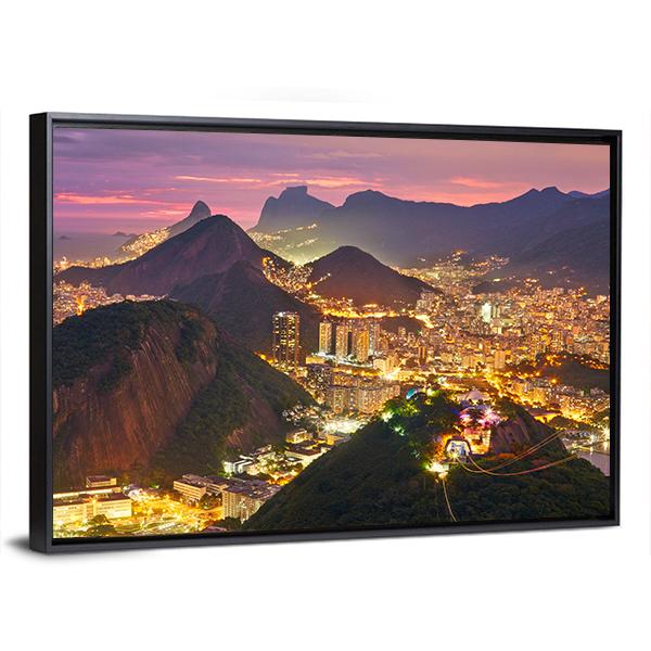 Rio de Janeiro At Night Canvas Wall Art-3 Horizontal-Gallery Wrap-25" x 16"-Tiaracle