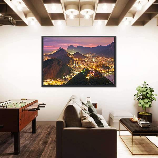 Rio de Janeiro At Night Canvas Wall Art-3 Horizontal-Gallery Wrap-25" x 16"-Tiaracle
