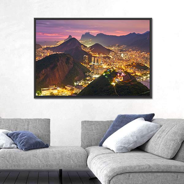 Rio de Janeiro At Night Canvas Wall Art-3 Horizontal-Gallery Wrap-25" x 16"-Tiaracle