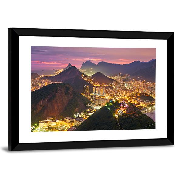 Rio de Janeiro At Night Canvas Wall Art-3 Horizontal-Gallery Wrap-25" x 16"-Tiaracle