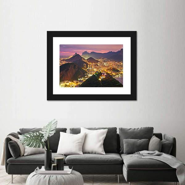 Rio de Janeiro At Night Canvas Wall Art-3 Horizontal-Gallery Wrap-25" x 16"-Tiaracle