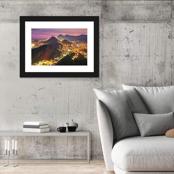 Rio de Janeiro At Night Canvas Wall Art-3 Horizontal-Gallery Wrap-25" x 16"-Tiaracle