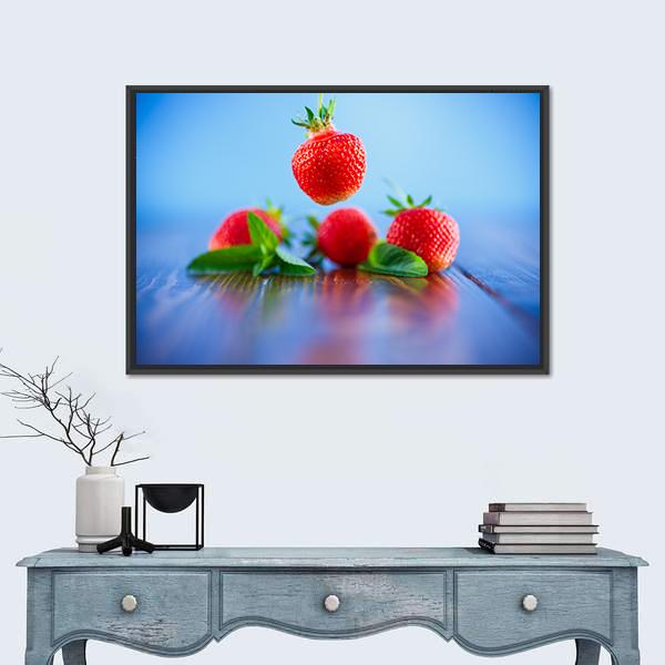 Ripe Red Organic Strawberry Canvas Wall Art-1 Piece-Floating Frame-24" x 16"-Tiaracle
