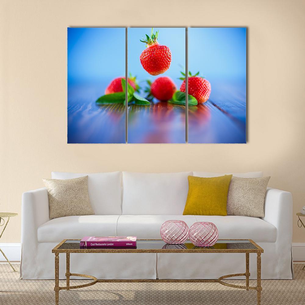 Ripe Red Organic Strawberry Canvas Wall Art-3 Horizontal-Gallery Wrap-37" x 24"-Tiaracle