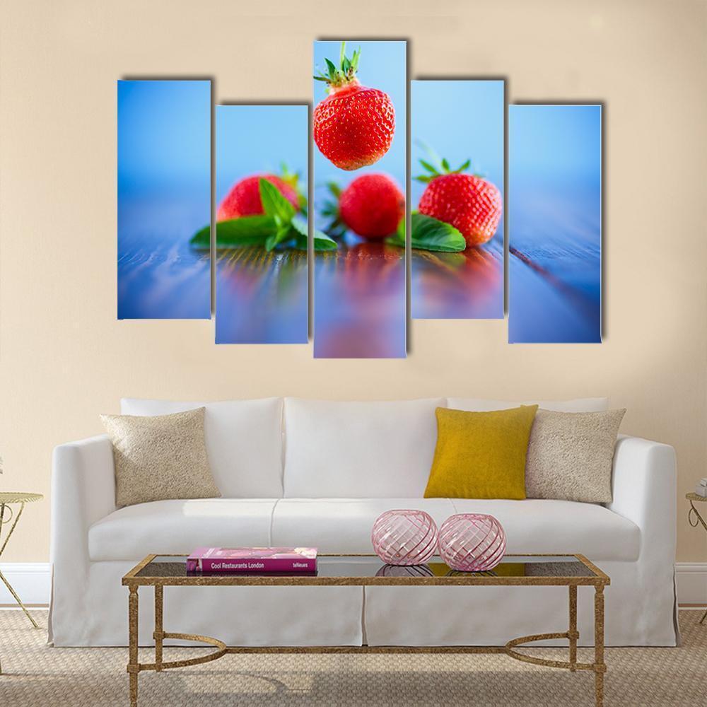 Ripe Red Organic Strawberry Canvas Wall Art-5 Pop-Gallery Wrap-47" x 32"-Tiaracle