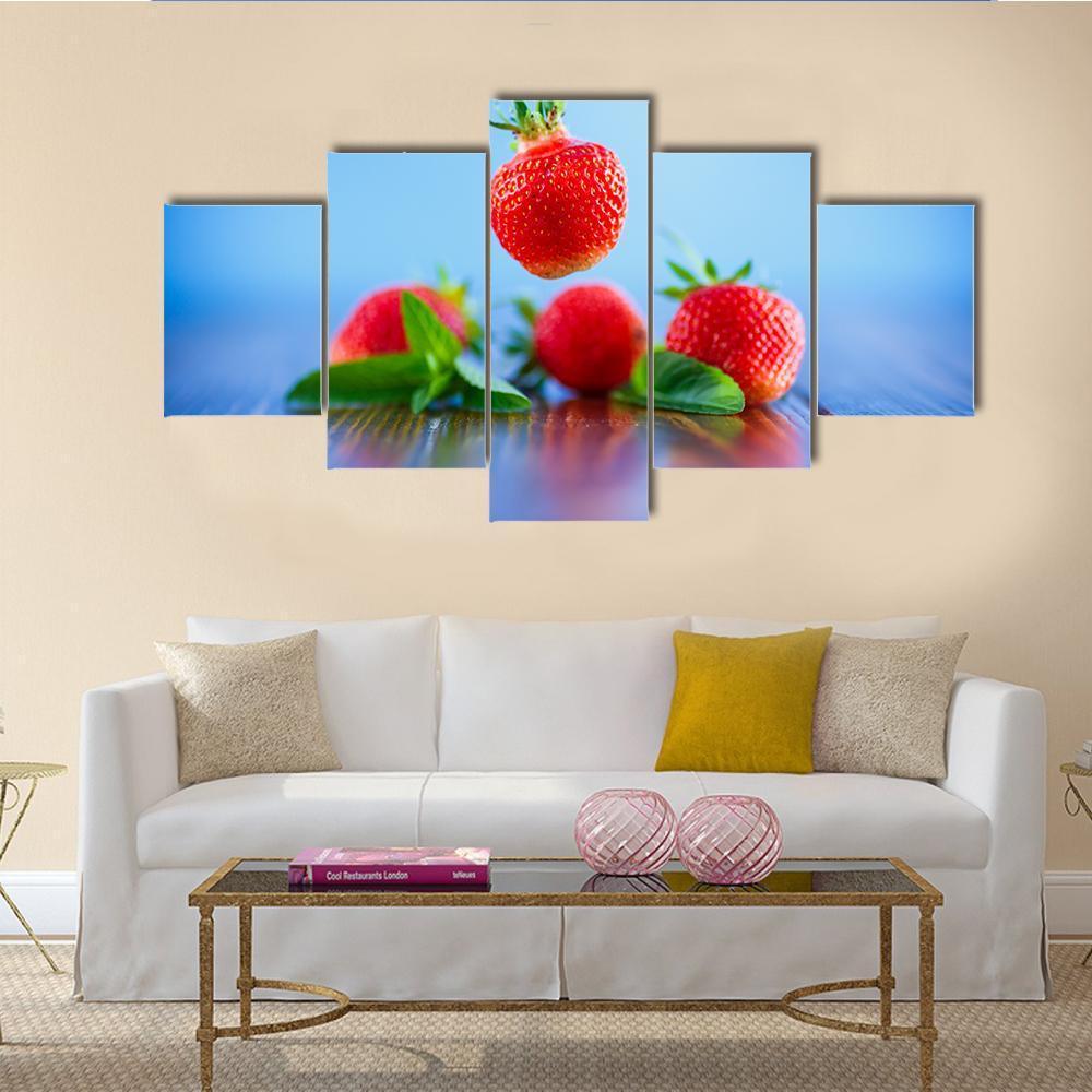 Ripe Red Organic Strawberry Canvas Wall Art-4 Pop-Gallery Wrap-50" x 32"-Tiaracle