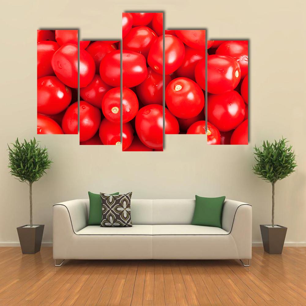 Ripe Red Tomatoes Canvas Wall Art-5 Pop-Gallery Wrap-32" x 21"-Tiaracle