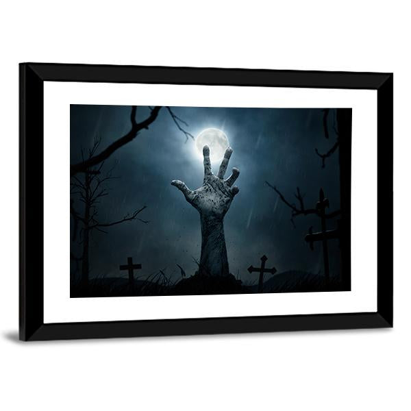Rising Of Zombie Hand Panoramic Canvas Wall Art-1 Piece-36" x 12"-Tiaracle
