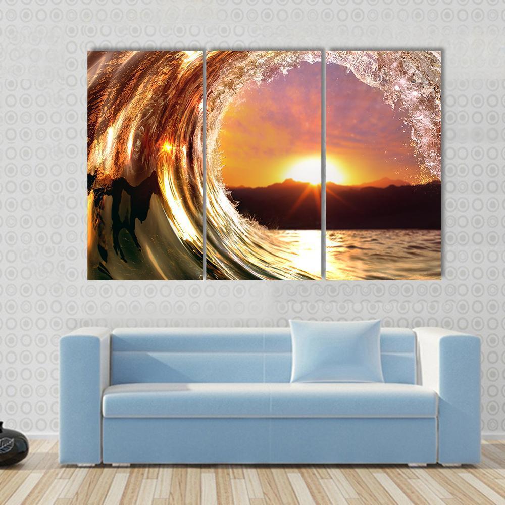 Rising Sun Ocean Wave Canvas Wall Art-3 Horizontal-Gallery Wrap-37" x 24"-Tiaracle