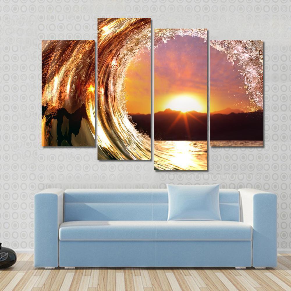 Rising Sun Ocean Wave Canvas Wall Art-4 Pop-Gallery Wrap-50" x 32"-Tiaracle