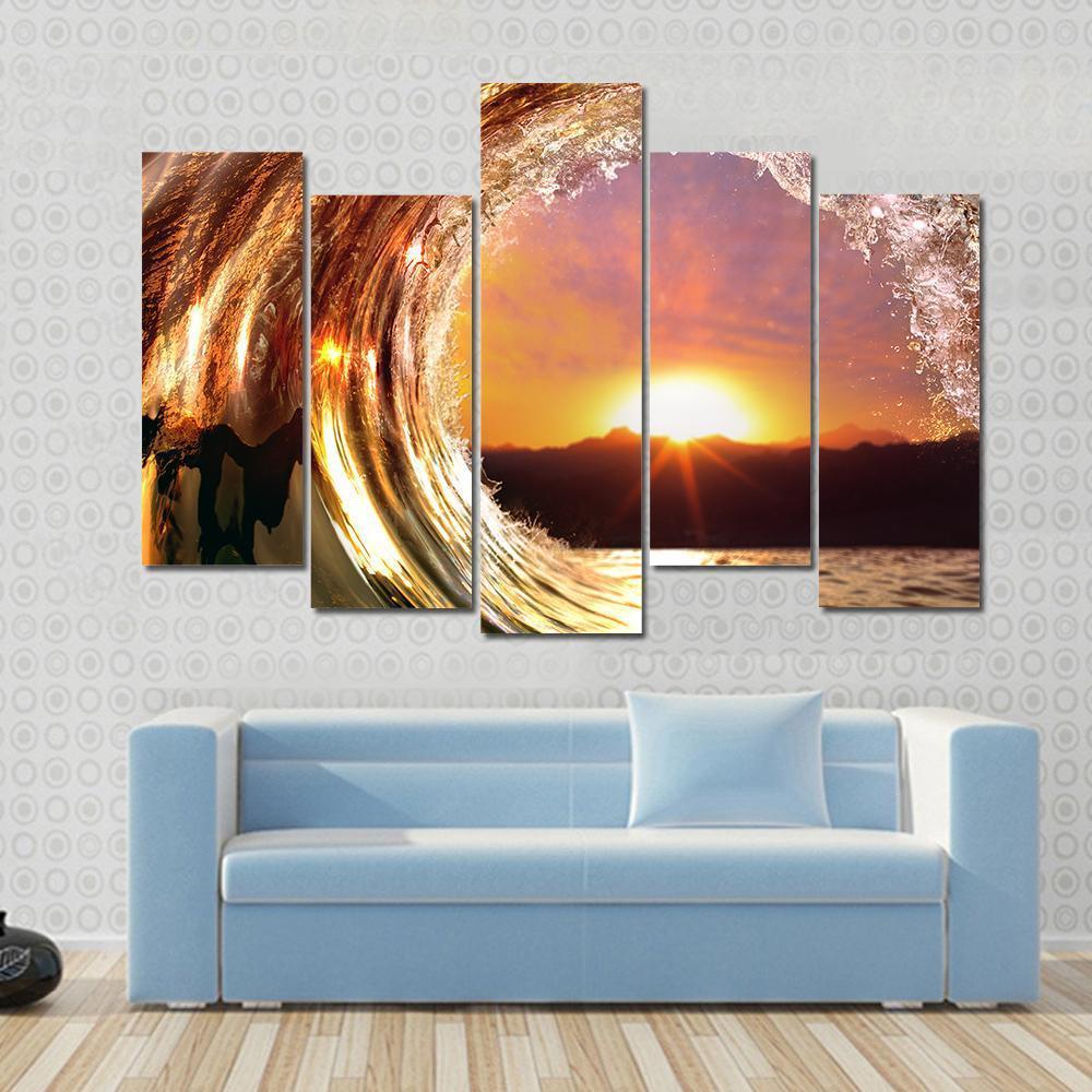 Rising Sun Ocean Wave Canvas Wall Art-5 Pop-Gallery Wrap-47" x 32"-Tiaracle