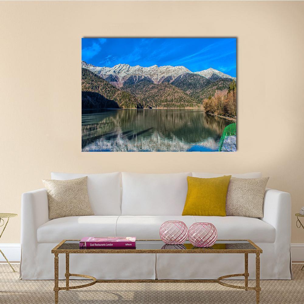 Ritz Lake In Abkhazia Mountains Canvas Wall Art-1 Piece-Gallery Wrap-48" x 32"-Tiaracle