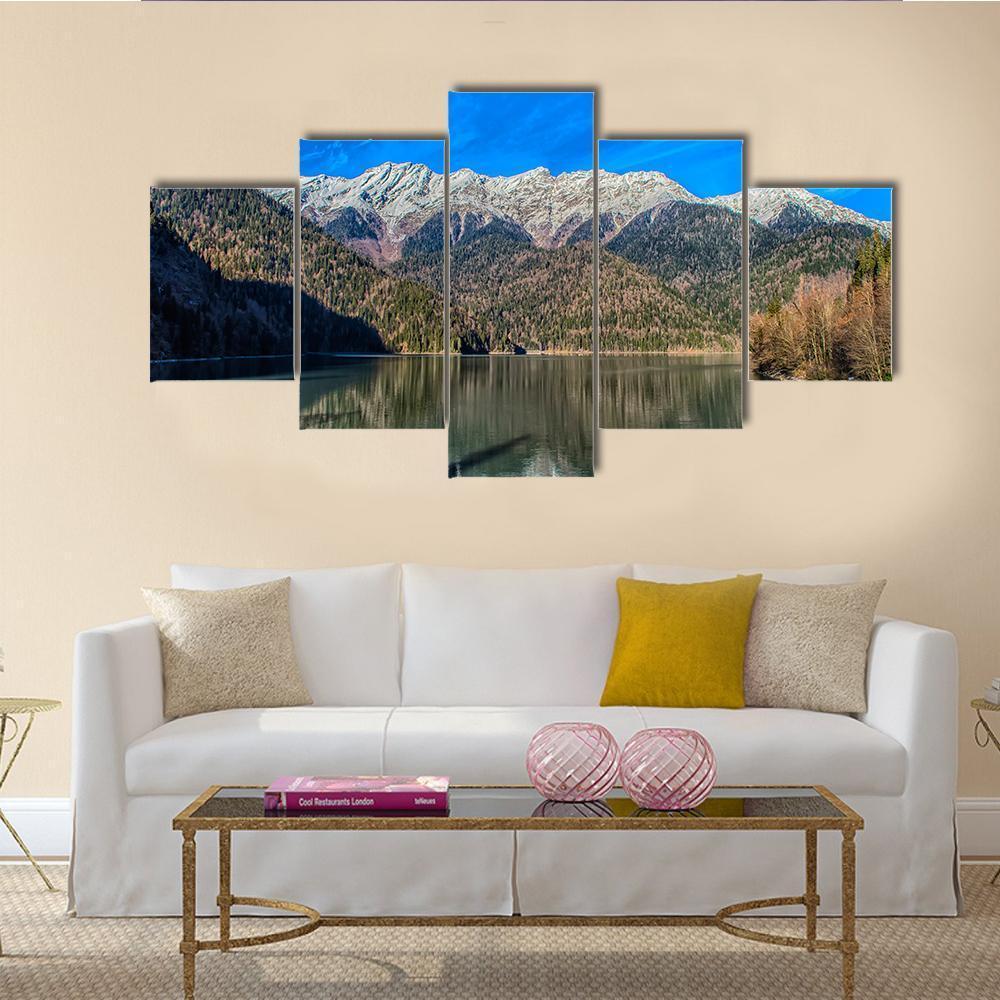 Ritz Lake In Abkhazia Mountains Canvas Wall Art-5 Star-Gallery Wrap-62" x 32"-Tiaracle