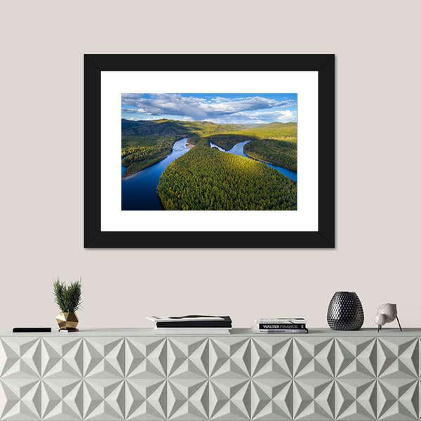 River And Forest Canvas Wall Art-1 Piece-Framed Print-20" x 16"-Tiaracle