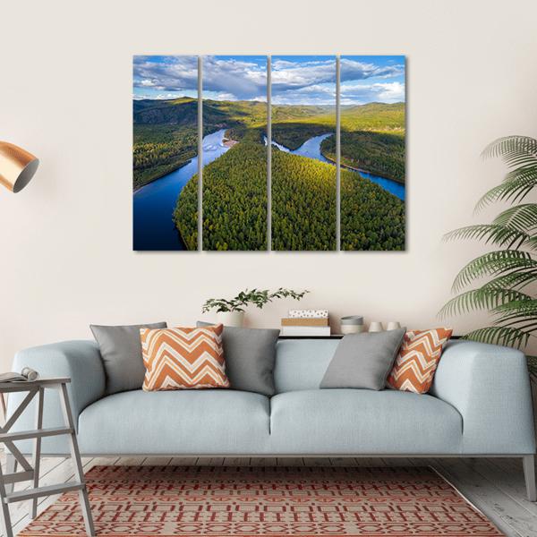 River And Forest Canvas Wall Art-4 Horizontal-Gallery Wrap-34&quot; x 24&quot;-Tiaracle
