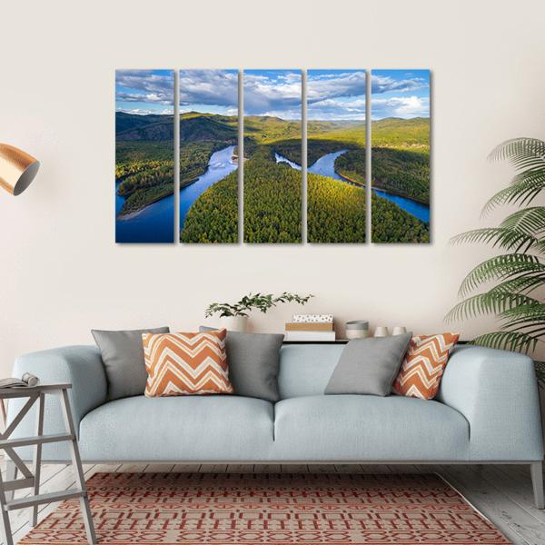 River And Forest Canvas Wall Art-5 Horizontal-Gallery Wrap-22" x 12"-Tiaracle